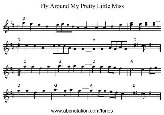 Fly Around My Pretty Little Miss - staff notation
