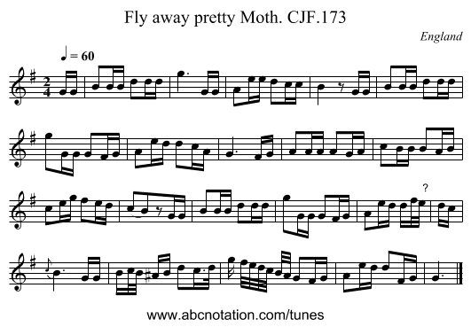 Fly away pretty Moth. CJF.173 - staff notation