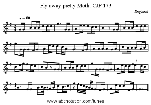 Fly away pretty Moth. CJF.173 - staff notation