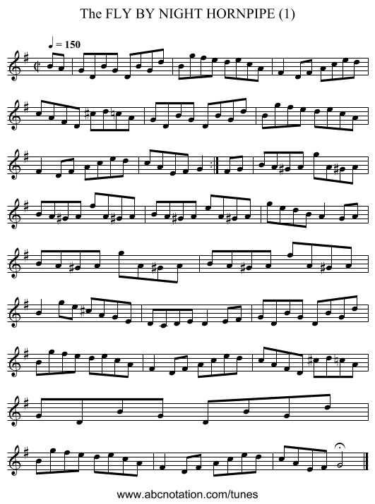 FLY BY NIGHT HORNPIPE (1), The - staff notation