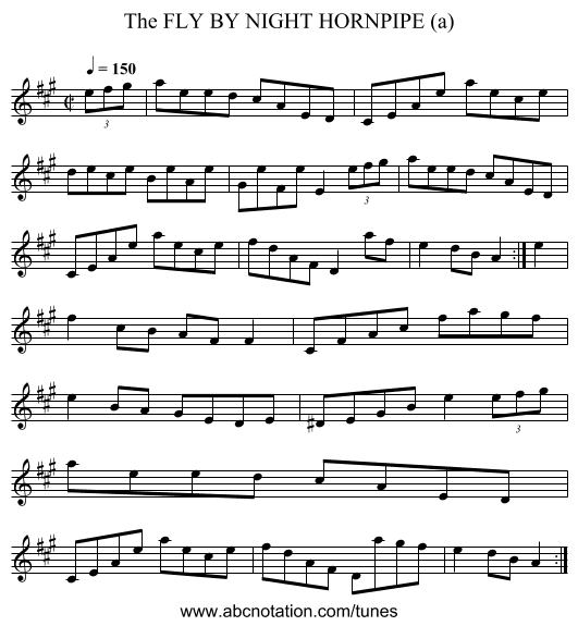 FLY BY NIGHT HORNPIPE (a), The - staff notation