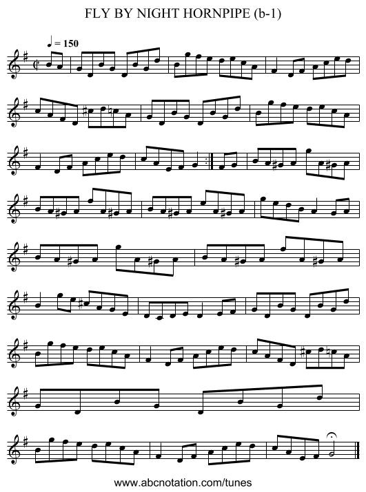 FLY BY NIGHT HORNPIPE (b-1) - staff notation