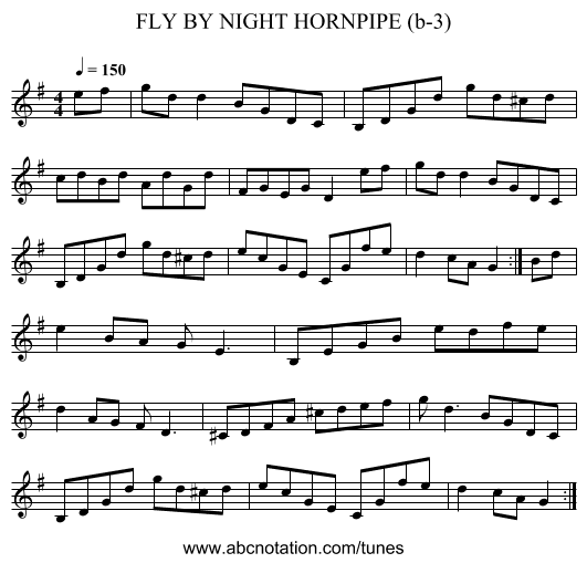 FLY BY NIGHT HORNPIPE (b-3) - staff notation