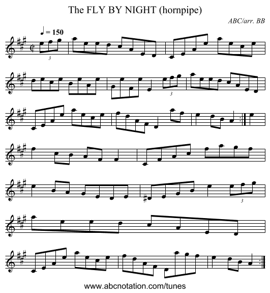 FLY BY NIGHT (hornpipe), The - staff notation