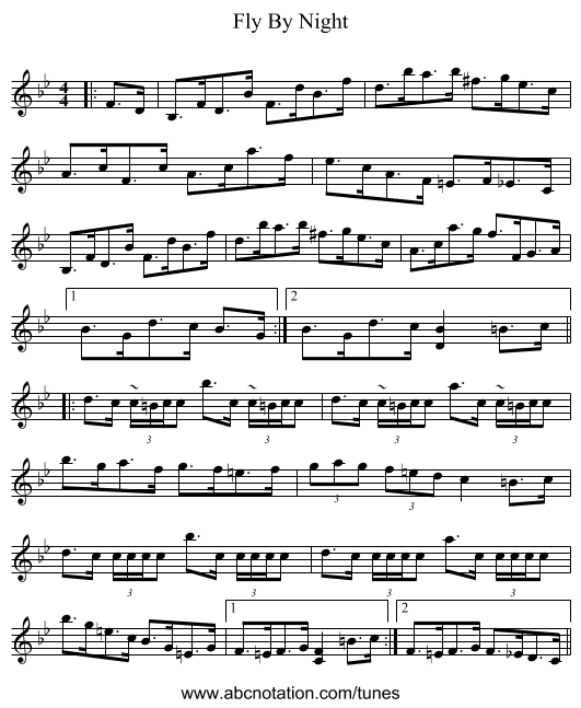 Fly By Night - staff notation