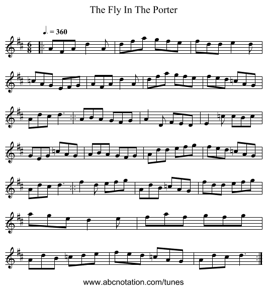 Fly In The Porter, The - staff notation