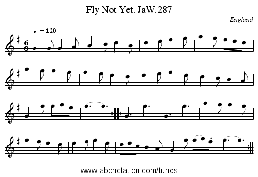 Fly Not Yet. JaW.287 - staff notation