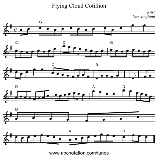 Flying Cloud Cotillion - staff notation