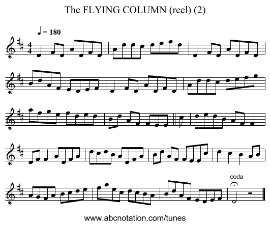 FLYING COLUMN (reel) (2), The - staff notation