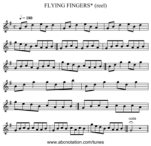FLYING FINGERS* (reel) - staff notation