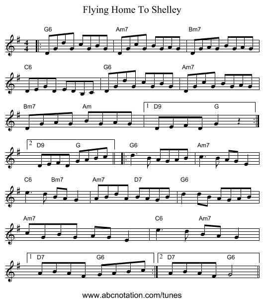 Flying Home To Shelley - staff notation