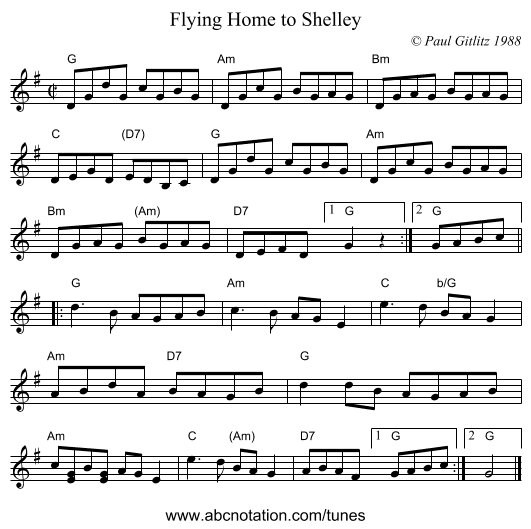 Flying Home to Shelley - staff notation