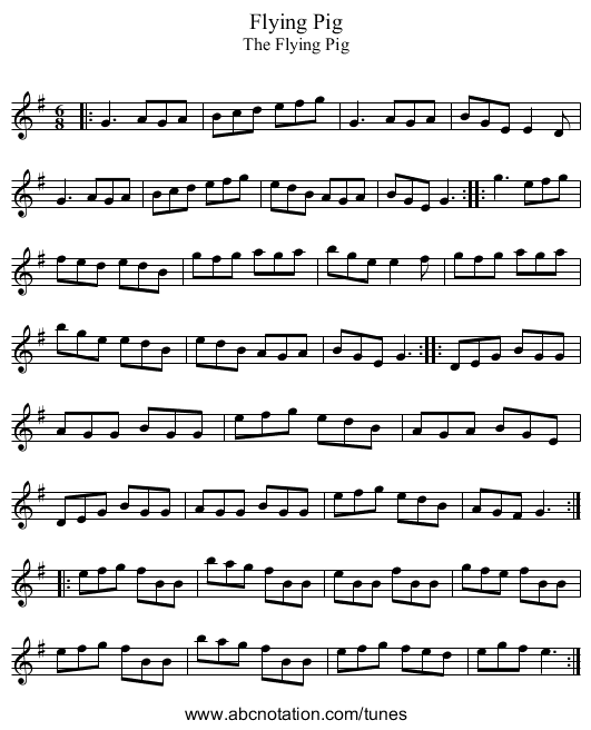 Flying Pig - staff notation