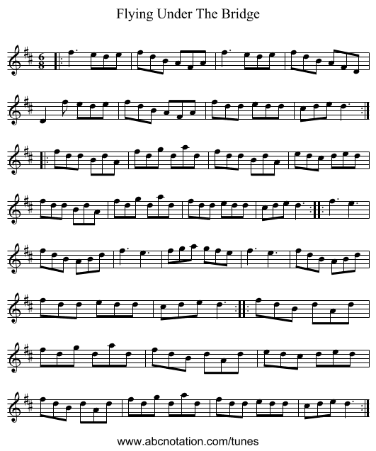 Flying Under The Bridge - staff notation