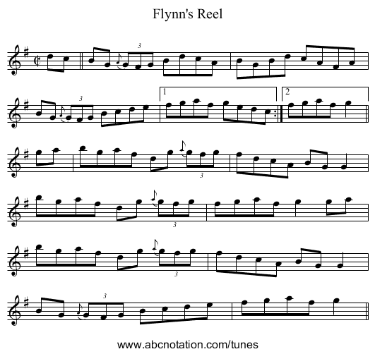 Flynn's Reel - staff notation