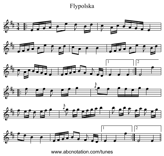 Flypolska - staff notation