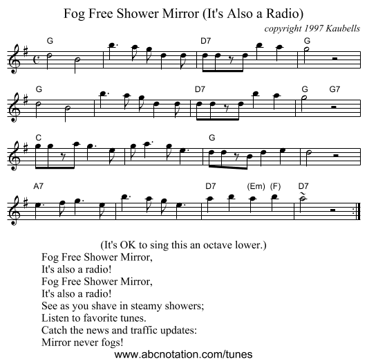 Fog Free Shower Mirror (It's Also a Radio) - staff notation