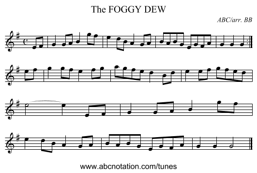 FOGGY DEW, The - staff notation