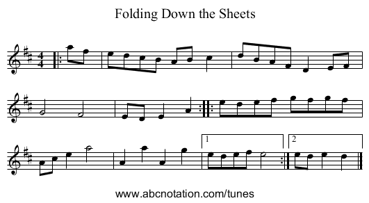 Folding Down the Sheets - staff notation