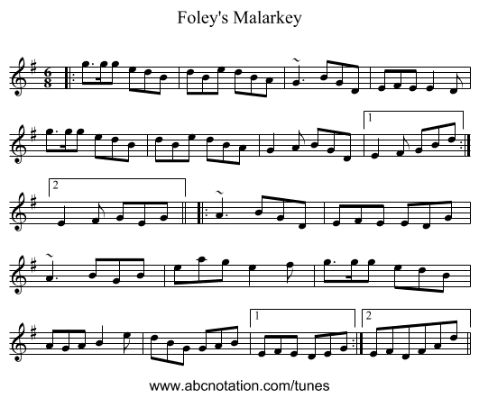 Foley's Malarkey - staff notation