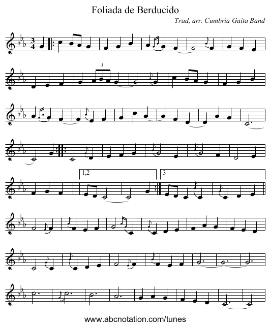 Foliada de Berducido - staff notation