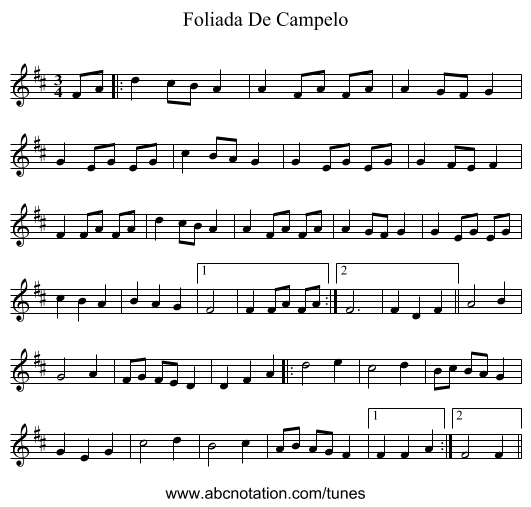 Foliada De Campelo - staff notation