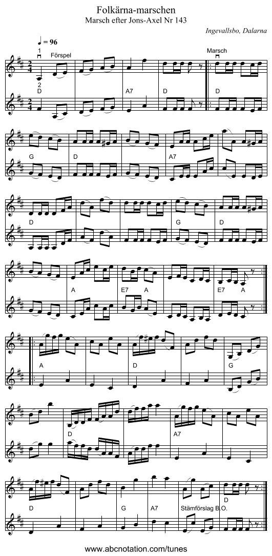 Folkärna-marschen - staff notation