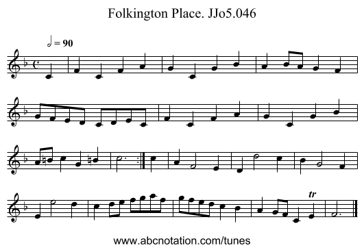 Folkington Place. JJo5.046 - staff notation