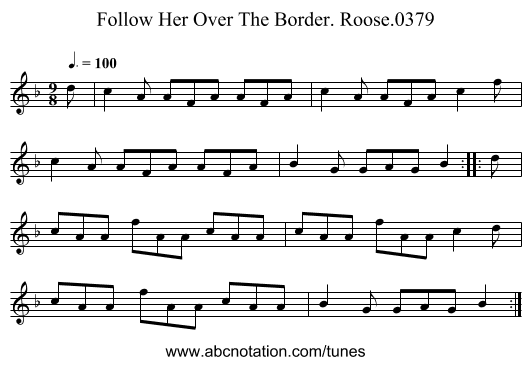 Follow Her Over The Border. Roose.0379 - staff notation