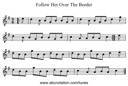 Follow Her Over The Border - staff notation