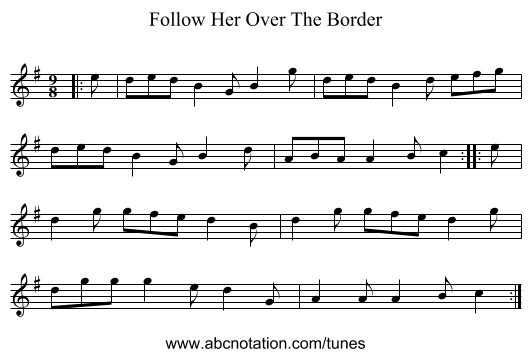 Follow Her Over The Border - staff notation