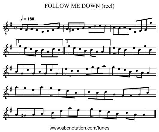 FOLLOW ME DOWN (reel) - staff notation