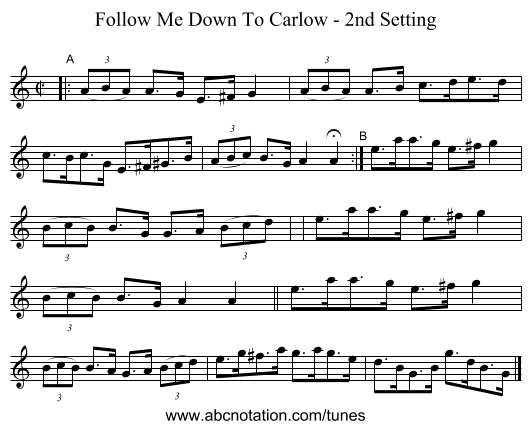 Follow Me Down To Carlow - 2nd Setting - staff notation