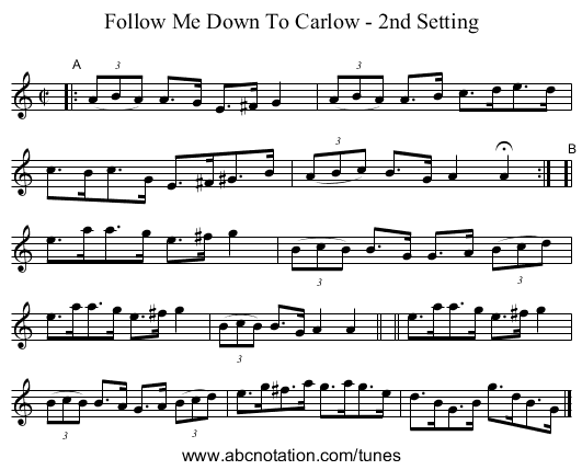 Follow Me Down To Carlow - 2nd Setting - staff notation