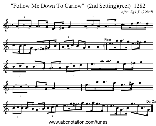 Follow Me Down To Carlow  (2nd Setting)(reel)  1282 - staff notation