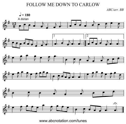 FOLLOW ME DOWN TO CARLOW - staff notation