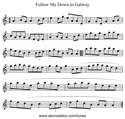 Follow Me Down to Galway - staff notation