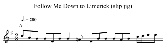 Follow Me Down to Limerick (slip jig) - staff notation