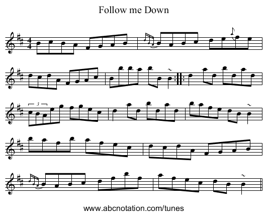Follow me Down - staff notation