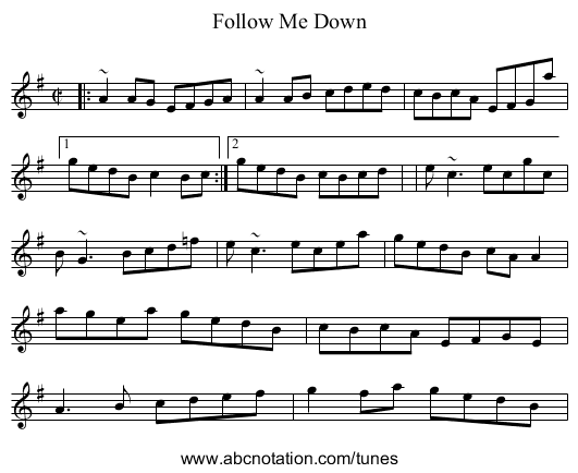 Follow Me Down - staff notation