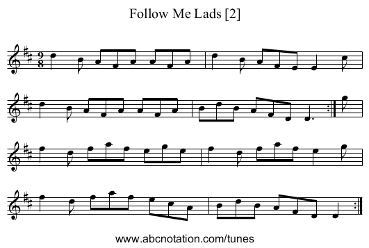 Follow Me Lads [2] - staff notation