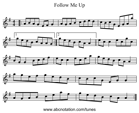 Follow Me Up - staff notation