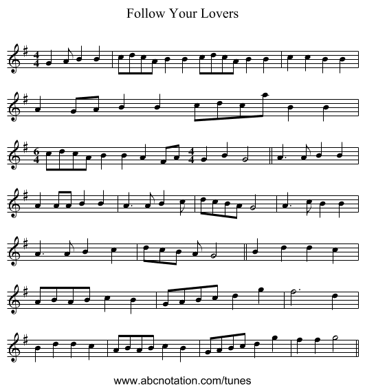 Follow Your Lovers - staff notation