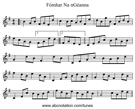 Fómhar Na nGéanna - staff notation
