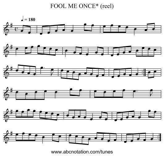 FOOL ME ONCE* (reel) - staff notation