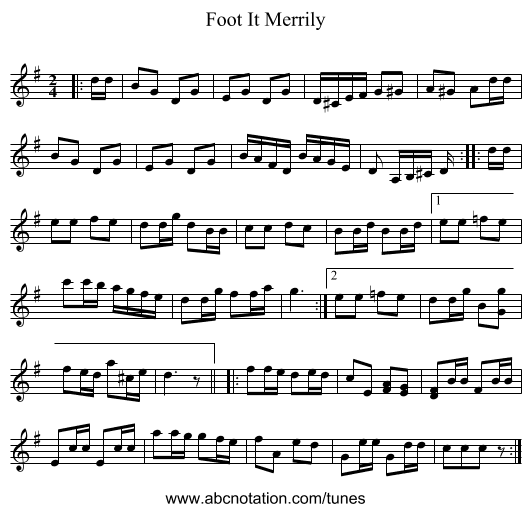 Foot It Merrily - staff notation