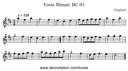 Foots Minuet. BC.03 - staff notation