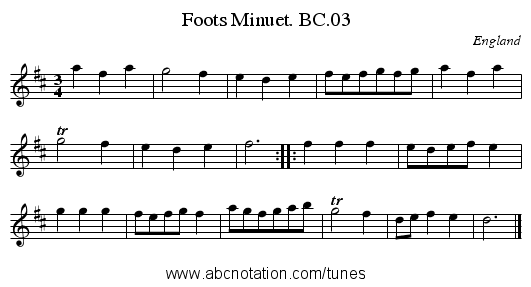Foots Minuet. BC.03 - staff notation