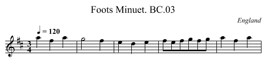 Foots Minuet. BC.03 - staff notation