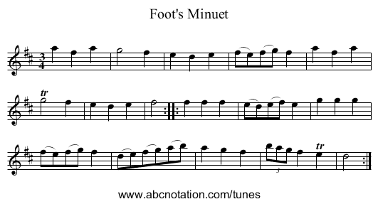 Foot's Minuet - staff notation